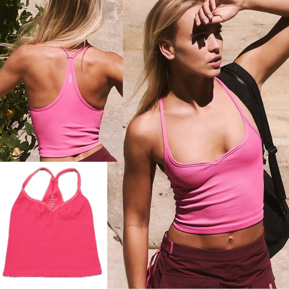 Free People | Happiness Runs Sweetheart Crop Tank NWOT | Pink Peony